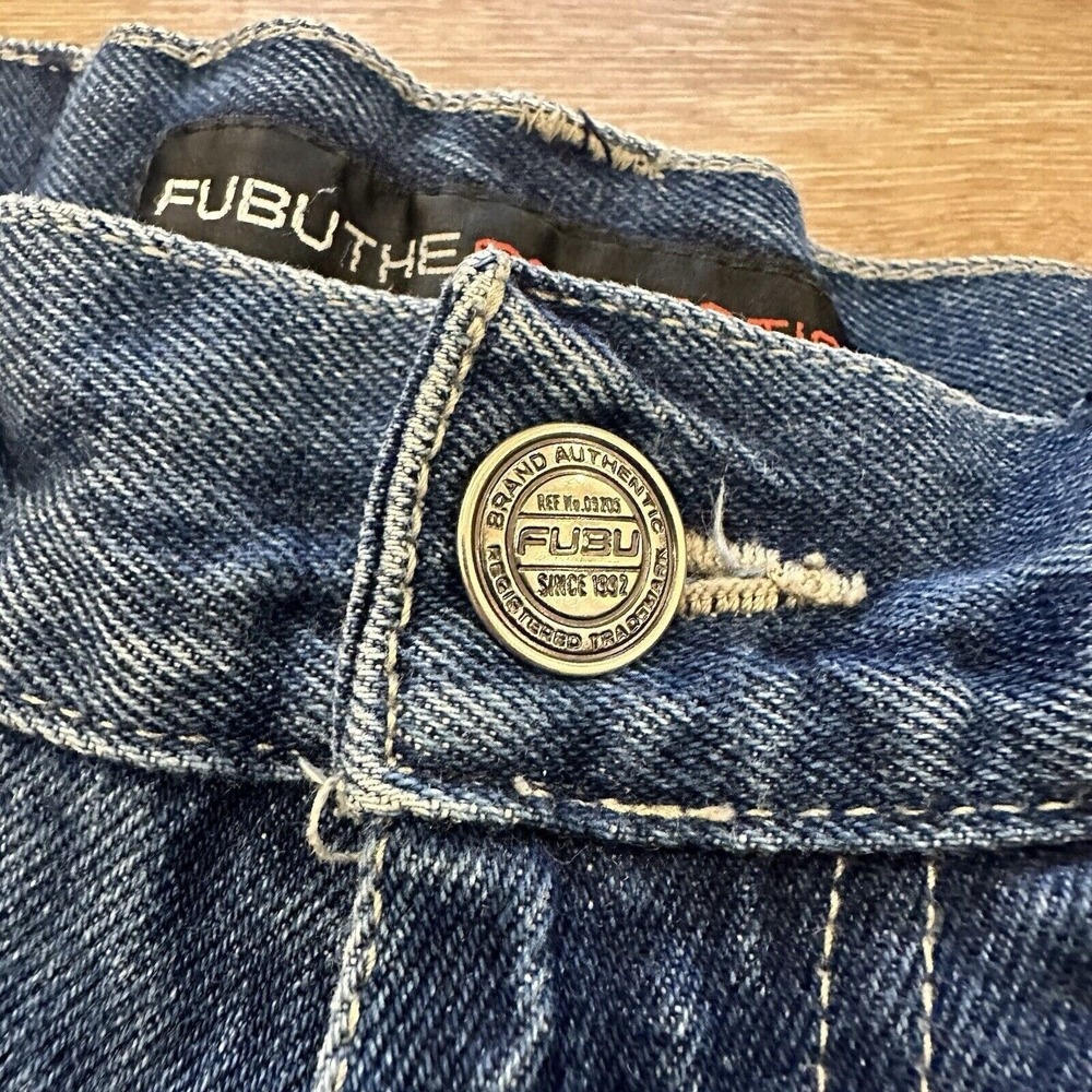 Vintage Fubu Jeans Mens 34 x 33 Wide Leg Baggy Denim Skater Y2K JNCO Cargo‎ - Picture 9 of 16
